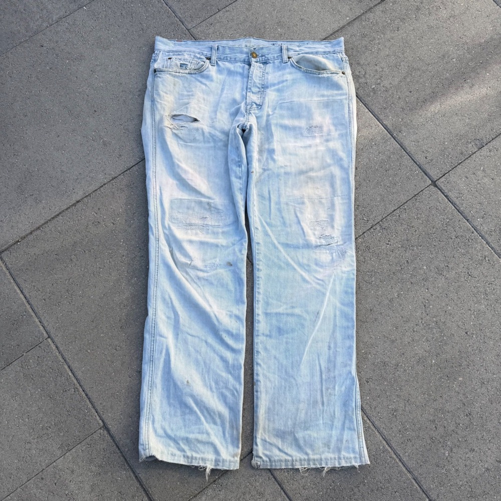 7 For All Mankind A Pocket Standard Jeans Mens 36 Light Wash Distressed Straight